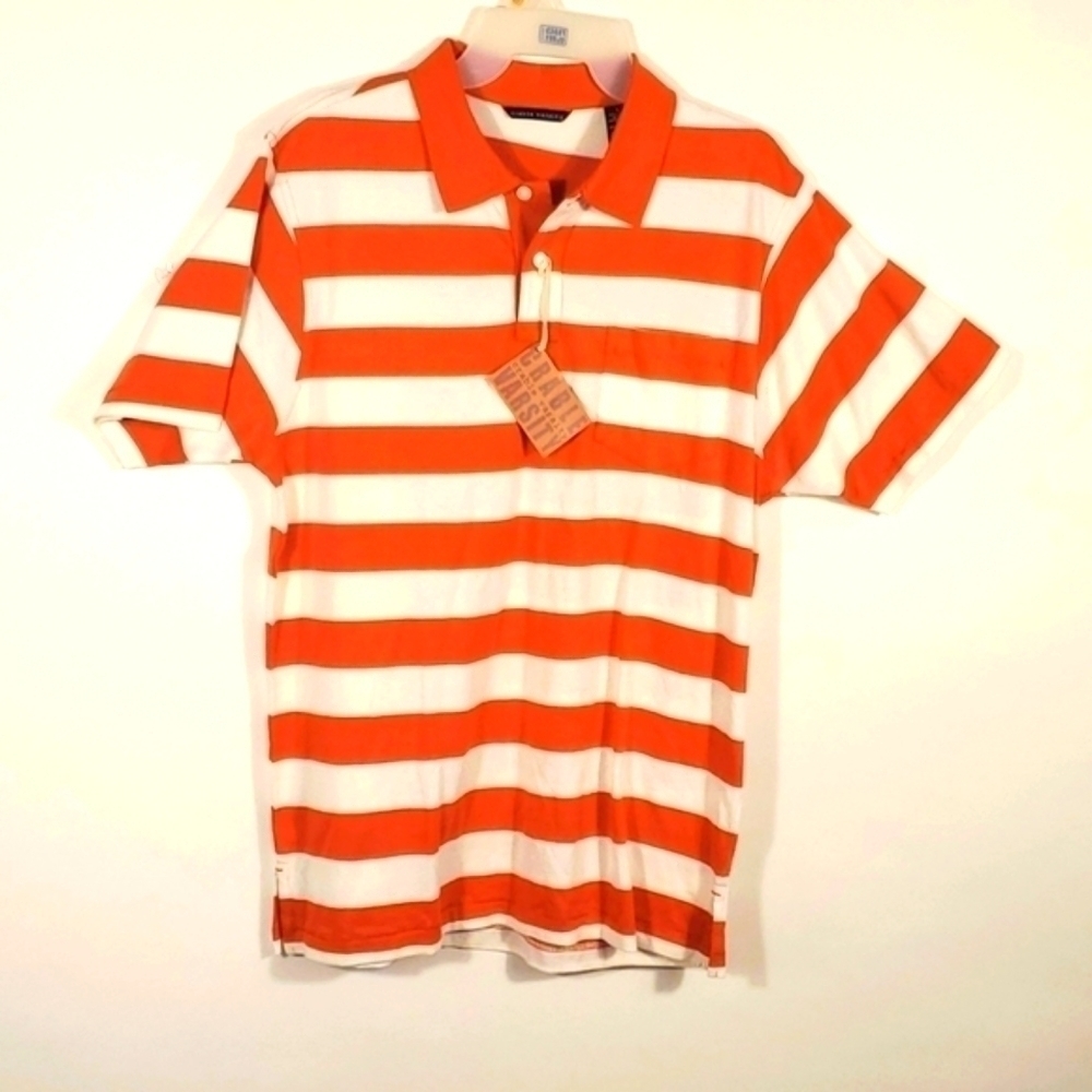 Crable Varsity Men Orange Stripes Polo Shirt Size Large New